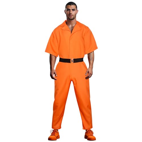 Joukavor Orangefarbener Gefängnis-Overall für Erwachsene, Häftlingskostüm mit Gürtel, für Herren und Damen, Halloween, Größe L von Joukavor