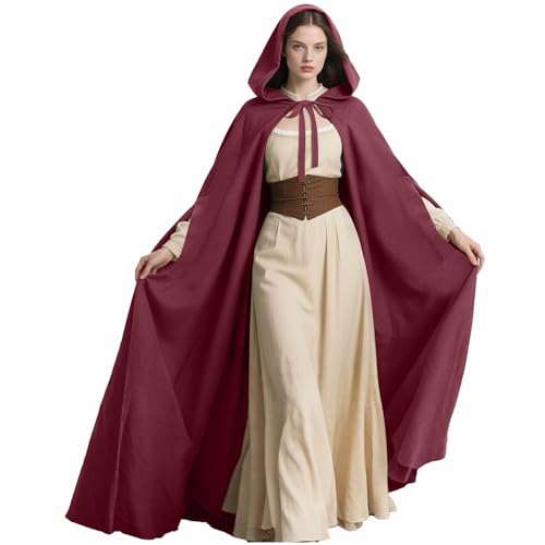 Joukavor Renaissance-Umhang mit Kapuze für Damen, mittelalterlicher Kapuzenumhang mit Armlöchern für Halloween, Rot/Ausflug, einfarbig (Getaway Solids), Einheitsgröße von Joukavor