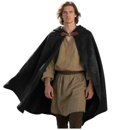 Joukavor Samt-Umhang mit Kapuze, Mittelalter Renaissance, Umhang mit Kapuze für Herren und Damen, Halloween-Kostüm, Schwarz, Einheitsgröße Joukavor Samt-Umhang mit Kapuze, Mittelalter Renaissance, Umhang mit Kapuze für Herren und Damen, Halloween-Kostüm, Schwarz, Einheitsgröße von Joukavor