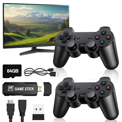 Retro Konsole Spielkonsole Plug and Play Game Stick mit 2 Gamepad, 30000+ Spielen, 40+ Emulatoren, 4K HDMI Output, Englische Version, Drahtlose Videospielkonsole für TV Computer Projektor von Joulli