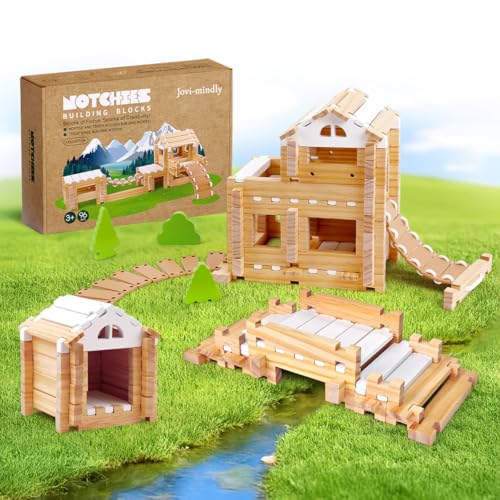 Jovi-mindly Bauklötze Set Holzklötze Spielzeug (96 Stück) mit Aufbewahrungstasche, pädagogische Klassische Holzklötze für Kleinkinder ab 3 Jahren Jungen und Mädchen, FSC Zertifiziert von Jovi-mindly