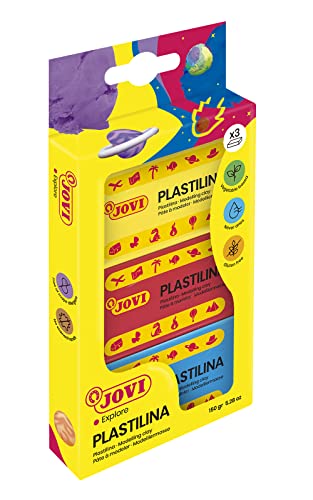 Jovi Plastilin, leicht formbare Modelliermasse für Kinder ab 2 Jahren, Blister mit 3 Farben je 50g von Jovi