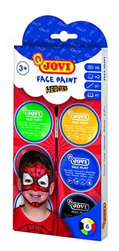 Jovi Creme-Make-Up Kinderschminke Set Superhelden, weiche Textur, leicht aufzutragen, auf Ölbasis, 6 Dosen je 8 ml, inkl. 1 Pinsel und 2 Schwämme von Jovi