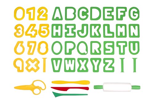 Jovi P7AN Modellierzubehör, Schneidwerkzeuge Alphabet + Zahlen, 1 Rolle und 1 Schere Knetenformen-Set, bunt von Jovi