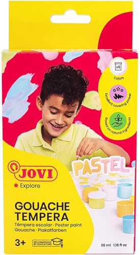 Jovi Plakatfarbe, flüssige Tempera, 6 Pastellfarben je 35 ml & Pinsel von Jovi