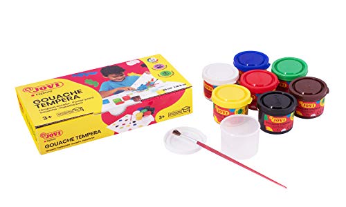 Jovi Plakatfarben Set, Tempera für die Schule, auf Wasserbasis, 7 Farben je 35 ml & Pinsel von Jovi