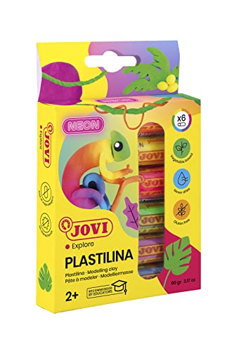 Jovi Plastilin, leicht formbare Modelliermasse für Kinder ab 2 Jahren, 6 Neon-Farben je 15g von Jovi