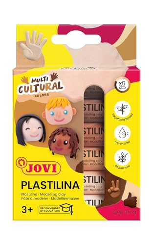 Jovi Plastilin, leicht formbare Modelliermasse für Kinder ab 2 Jahren, 6 Stangen je 15g, Multikulturelle Farben von Jovi