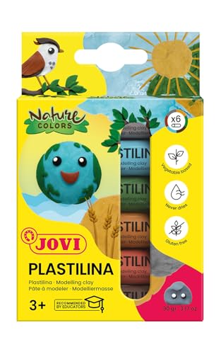 Jovi Plastilin, leicht formbare Modelliermasse für Kinder ab 2 Jahren, 6 Stangen je 15g, Naturfarben von Jovi