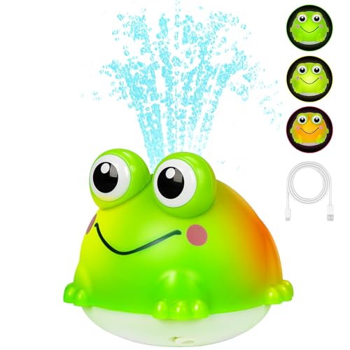 Jovicos Baby Badespielzeug, Wiederaufladbares Baby Badewannenspielzeug mit LED Licht, Frosch Spray Wasserspielzeug, Badewanne Spielzeug ab 1 2 3 Jahre, Badespielzeug für Jungen und Mädchen von Jovicos