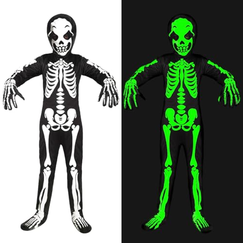 Jovicos Halloween Skelett Kostüm Kinder Jungen Leuchtend, Halloween Kostüm Kinder für Jungen Mädchen Glow in the Dark, Halloweenkostüm Karneval Kostüm für Fasching Cosplay Mottoparty Jovicos Halloween Skelett Kostüm Kinder Jungen Leuchtend, Halloween Kostüm Kinder für Jungen Mädchen Glow in the Dark, Halloweenkostüm Karneval Kostüm für Fasching Cosplay Mottoparty von Jovicos