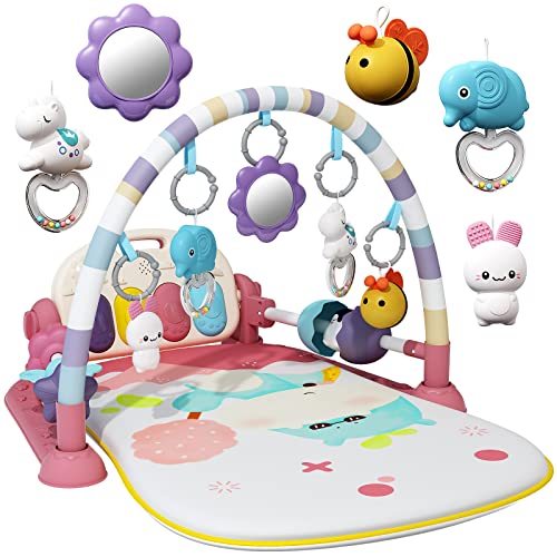 JOVOW Piano-Gym Spieldecke Baby 0-36 Monate, Krabbeldecke für Baby mit Musik und Lichtern, Babyspielmatte mit Spielbogen abnehmbarem Babyspielzeug Geeignet, Geschenk für Kleinkinder 0-36 Monate von Jovow