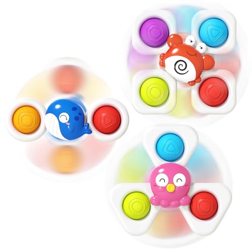 JOVOW Saugnapf Spielzeug Baby, 3 Stück Baby Spielzeug ab 3 6 9 Monate, Badewannenspielzeug, Sensorik Spielzeug für Kinder, Saugnapf Drehspielzeug, Geburtstagsgeschenk für Kleinkinder ab 1 2 Jahre von Jovow