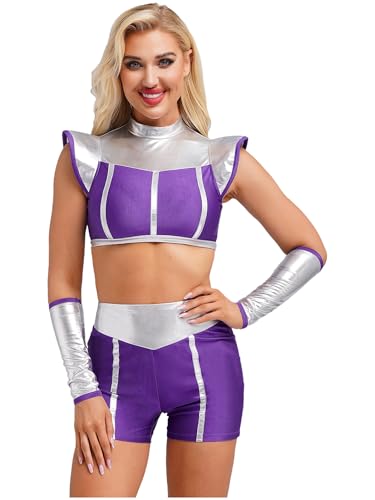 Jowowha Damen Alien Kostüm Weltall Astronaut Kostüm Space Girl Metallic Crop Tops + Shorts + Armstulpen Karneval Fasching Kostüm Cosplay Mottoparty A Lila XXL Jowowha Damen Alien Kostüm Weltall Astronaut Kostüm Space Girl Metallic Crop Tops + Shorts + Armstulpen Karneval Fasching Kostüm Cosplay Mottoparty A Lila XXL von Jowowha