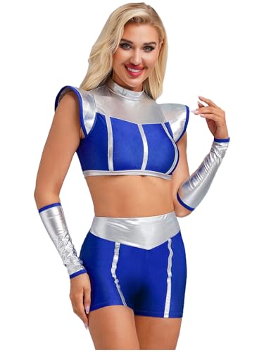 Jowowha Damen Alien Kostüm Weltall Astronaut Kostüm Space Girl Metallic Crop Tops + Shorts + Armstulpen Karneval Fasching Kostüm Cosplay Mottoparty A Royal Blau 3XL Jowowha Damen Alien Kostüm Weltall Astronaut Kostüm Space Girl Metallic Crop Tops + Shorts + Armstulpen Karneval Fasching Kostüm Cosplay Mottoparty A Royal Blau 3XL von Jowowha
