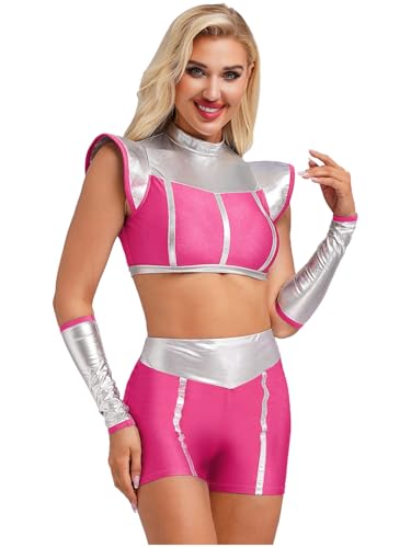 Jowowha Damen Alien Kostüm Weltall Astronaut Kostüm Space Girl Metallic Crop Tops + Shorts + Armstulpen Karneval Fasching Kostüm Cosplay Mottoparty Dunkel Rosa XXL Jowowha Damen Alien Kostüm Weltall Astronaut Kostüm Space Girl Metallic Crop Tops + Shorts + Armstulpen Karneval Fasching Kostüm Cosplay Mottoparty Dunkel Rosa XXL von Jowowha