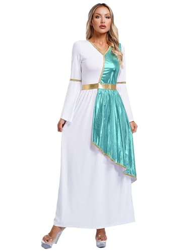 Jowowha Damen Griechische Göttin Kleid Antike Griechin Römerin Kostüm Toga Langes Maxikleid Faschnacht Mottoparty Karneval Fasching Kostüm Himmelblau XXL von Jowowha