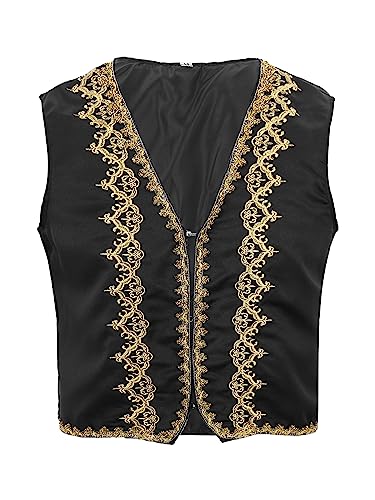 Jowowha Herren Arabische Weste Mittelalter Gothic Steampunk Gilet Arabischer Prinz Kostüm Cosplay Halloween Karneval Fasching Kostüm Schwarz M von Jowowha