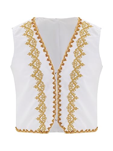Jowowha Herren Arabische Weste Mittelalter Gothic Steampunk Gilet Arabischer Prinz Kostüm Cosplay Halloween Karneval Fasching Kostüm Weiß S von Jowowha