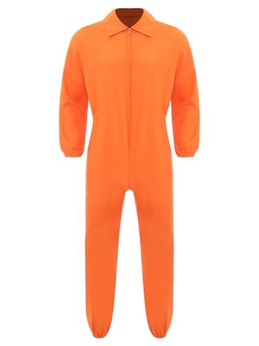 Jowowha Herren Gefangener Overall Jumpsuit Häftling Kostüm Orange Sträfling Kostüm Prisoner Outfits Uniform Halloween Karneval Fasching Orange M von Jowowha
