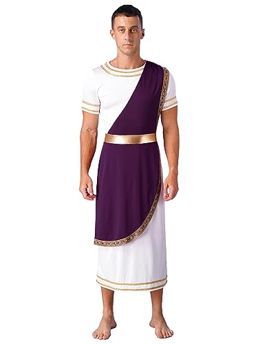 Jowowha Herren Griechischer Gott Kostüm mit Schärpe Erwachsene Römische Toga Kostüm Langes Gewand Halloween Karneval Party Kostüm Lila XL von Jowowha