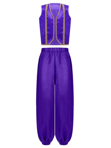Jowowha Jungen Arabische Kleidung Arabischer Prinz Outfit Satin Weste + Haremshose Kinder Orient Dschin Verkleidung Lila 170-176 Jowowha Jungen Arabische Kleidung Arabischer Prinz Outfit Satin Weste + Haremshose Kinder Orient Dschin Verkleidung Lila 170-176 von Jowowha