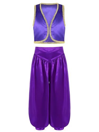 Jowowha Jungen Arabischer Prinz Kostüm Ärmellos Jacke Weste Gilet + Haremshose Kinder Arabische Kleidung Karneval Fasching Kostüm Lila 122-128 Jowowha Jungen Arabischer Prinz Kostüm Ärmellos Jacke Weste Gilet + Haremshose Kinder Arabische Kleidung Karneval Fasching Kostüm Lila 122-128 von Jowowha