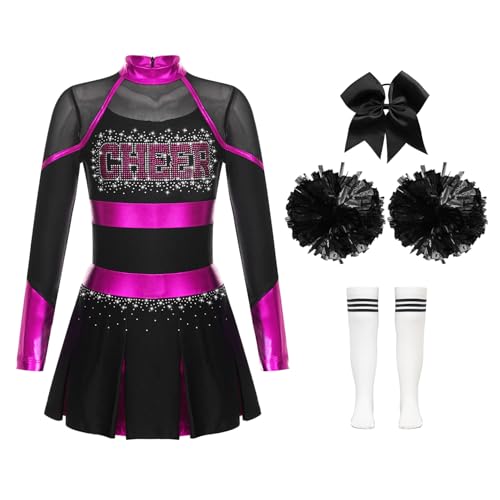 Jowowha Mädchen Cheer Leader Cheerleading Kostüm Langarm Kleid mit Pompoms Socken Halloween Kostüm Karneval Fasching Party A Rosa&Weiß 110-116 Jowowha Mädchen Cheer Leader Cheerleading Kostüm Langarm Kleid mit Pompoms Socken Halloween Kostüm Karneval Fasching Party A Rosa&Weiß 110-116 von Jowowha