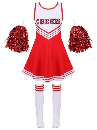 Jowowha Mädchen Cheer Leader Cheerleading Kostüm Schulmädchen Uniform Karneval Fasching Party Halloween Kostüm Kleid mit Pompoms Rot 146-152 Jowowha Mädchen Cheer Leader Cheerleading Kostüm Schulmädchen Uniform Karneval Fasching Party Halloween Kostüm Kleid mit Pompoms Rot 146-152 von Jowowha