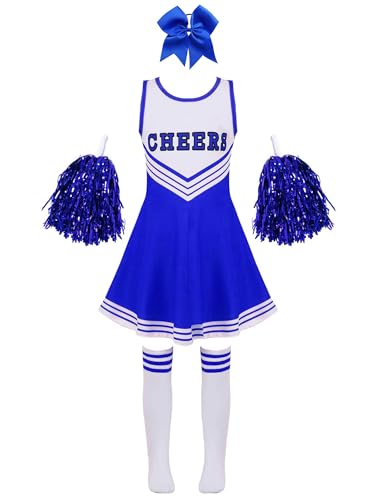 Jowowha Mädchen Cheer Leader Cheerleading Kostüm Schulmädchen Kleid mit Pompons Socken Karneval Fasching Party Halloween Kostüm Blau 98-104 Jowowha Mädchen Cheer Leader Cheerleading Kostüm Schulmädchen Kleid mit Pompons Socken Karneval Fasching Party Halloween Kostüm Blau 98-104 von Jowowha