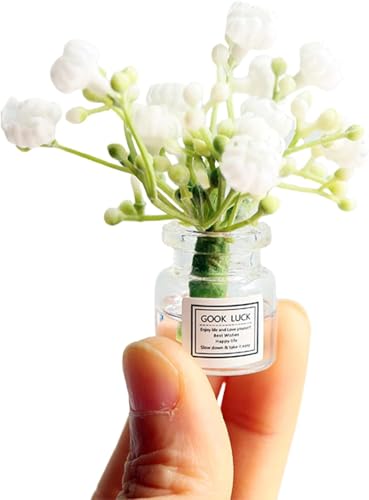 Miniatur-Blume in Vase, Puppenhaus, Mini-Jasminblumen, handgefertigt, leicht abgestimmtes Puppenhausmodell, Dekoration, Blumenvasen-Set für Mikrolandschaft im Maßstab 1:6 oder 1:8 (weiß) von Jowxsx