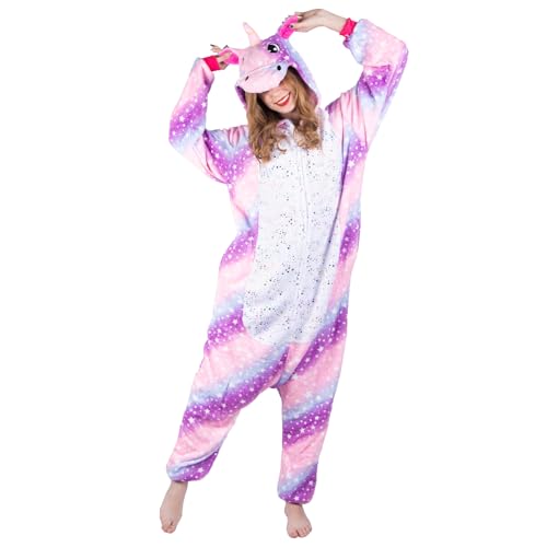 Joxessaien Einhorn Onesie Kostüm für Erwachsene Unisex Onesie Hoodie Kostüme Jumpsuit Overall Tierkostüme für Cosplay Karneval Halloween (XL) von Joxessaien