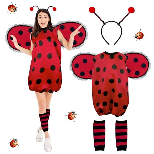 Joxessaien Marienkäfer Kostüm Damen Kostüme Erwachsene, marienkäfer Flügel Käfer Kostüm Fasching Haarreif Cosplay Halloween Karneval Mottoparty Verkleidung Party Lustige Outfit von Joxessaien