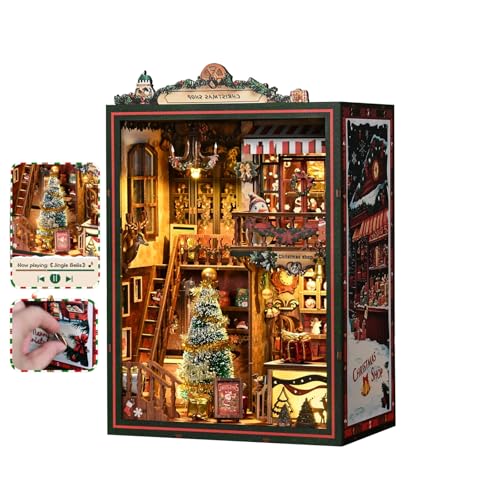 DIY Eck-Miniatur-Spielzeughaus-Bücher-Set, 3D-Holzpuzzle, kleines Haus, Bücherregal-Dekor, kreatives Puppenhaus-Baumodell für Erwachsene und Jugendliche, Weihnachtsgeschenk für Buchliebhaber, Freunde von Joxvizx