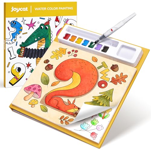 JoyCat Malbuch mit Wasserfarben für Kleinkinder ab 3-8 Jahren, Aquarell Malset für Kunst & Basteln, Lernspielzeug als Geburtstagsgeschenk für Jungen und Mädchen(Light Yellow) von JoyCat