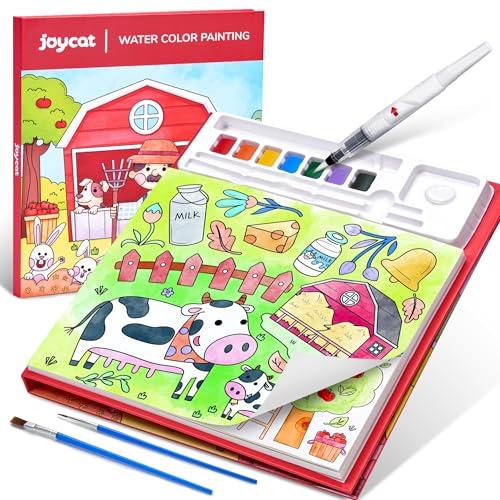 JoyCat Malbuch mit Wasserfarben für Kleinkinder ab 3-8 Jahren, Aquarell Malset für Kunst & Basteln, Lernspielzeug als Geburtstagsgeschenk für Jungen und Mädchen（Red） von JoyCat