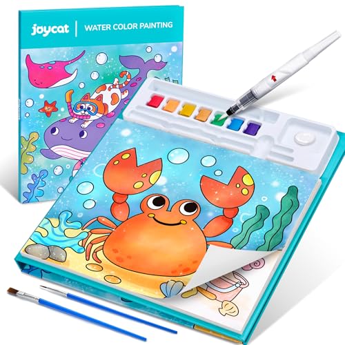 JoyCat Malbuch mit Wasserfarben für Kleinkinder ab 3-8 Jahren, Aquarell Malset für Kunst & Basteln, Lernspielzeug als Geburtstagsgeschenk für Jungen und Mädchen (Cyan) von JoyCat