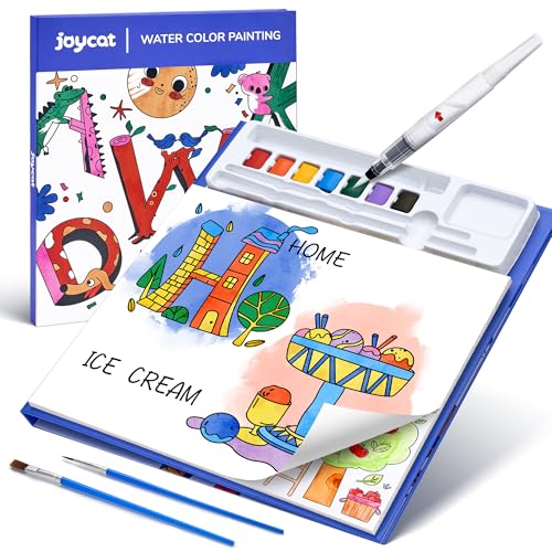 JoyCat Malbuch mit Wasserfarben für Kleinkinder ab 3-8 Jahren, Aquarell Malset für Kunst & Basteln, Lernspielzeug als Geburtstagsgeschenk für Jungen und Mädchen (Glyzinien blau) von JoyCat