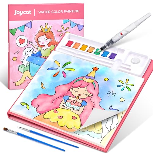 JoyCat Malbuch mit Wasserfarben für Kleinkinder ab 3-8 Jahren, Aquarell Malset für Kunst & Basteln, Lernspielzeug als Geburtstagsgeschenk für Jungen und Mädchen (Warmes Rosa) von JoyCat