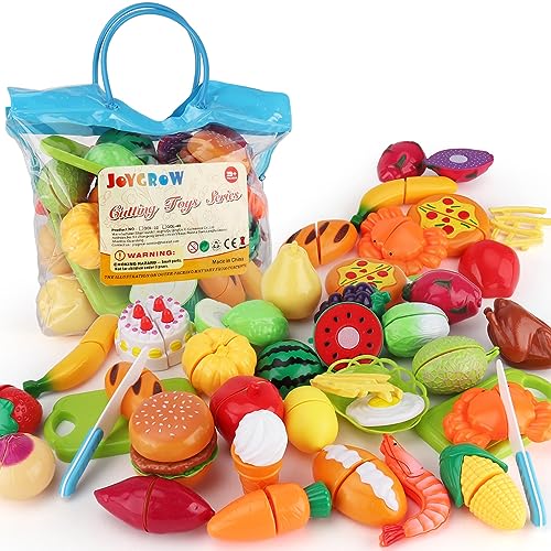 JoyGrow 32 Stück Lebensmittel Spielzeug Obst Gemüse Spielzeug Rollenspiele Pädagogisches Küchenspielzeug Zubehör,Kinderküche Simulation für Kinder ab 3 Jahren Mädchen (Blue) (Red) von JoyGrow