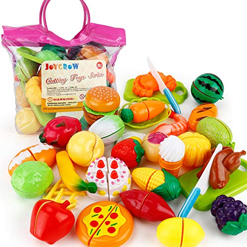 JoyGrow 32 Stück Lebensmittel Spielzeug Obst Gemüse Spielzeug Rollenspiele Pädagogisches Küchenspielzeug Zubehör,Kinderküche Simulation für Kinder ab 3 Jahren Mädchen (Blue) (Blue) von JoyGrow