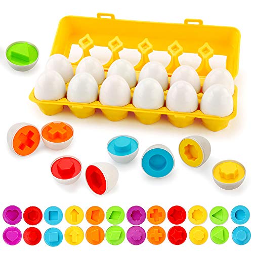 JoyGrow Passende Eier 12PCS Montessori Eier Spielzeug Farb und Formerkennung Sortierer Puzzle-Fähigkeiten Lernspielzeug für Kinder und Kleinkinder für Oster Weihnachten Kindertag (12PCS) von JoyGrow