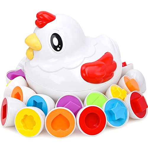 JoyGrow Passende Eier 12PCS Montessori Hühnerei Spielzeug Farb und Formerkennung Sortierer Puzzle-Fähigkeiten Lernspielzeug für Kinder und Kleinkinder für Oster Weihnachten Geburtstagsgeschenk von JoyGrow