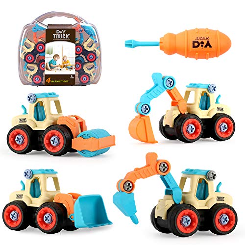 JoyGrow Montage Spielzeug Auto LKW Bagger Spielzeug mit Schraubendreher BAU Baufahrzeuge Fahrzeuge, DIY Lernspielzeug Geschenk für Kinder Jungen Mädchen 3 4 5 6 Jahren von JoyGrow