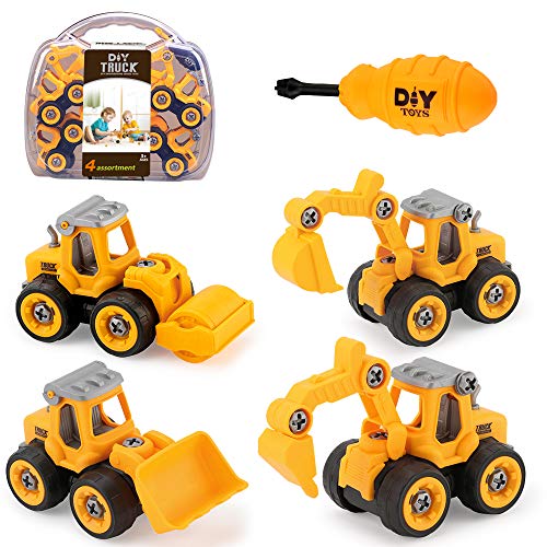 JoyGrow Montage Spielzeug Auto LKW Bagger Spielzeug mit Schraubendreher BAU Baufahrzeuge Fahrzeuge, DIY Lernspielzeug Geschenk für Kinder Jungen Mädchen 3 4 5 6 Jahren von JoyGrow