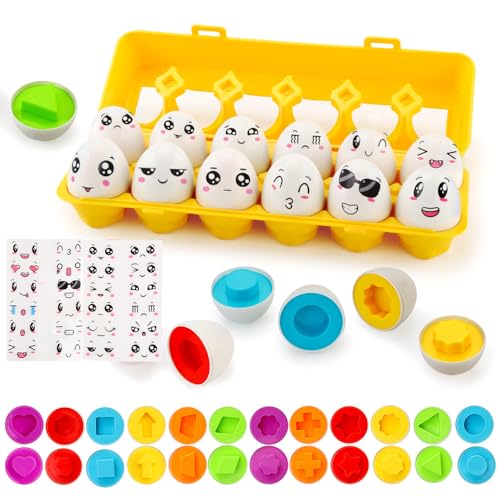 JoyGrow Passende Eier 12PCS Montessori Eier Spielzeug Farb und Formerkennung Sortierer Puzzle-Fähigkeiten Lernspielzeug für Kinder und Kleinkinder für Oster Weihnachten Kindertag (12PCS+Aufkleber) JoyGrow Passende Eier 12PCS Montessori Eier Spielzeug Farb und Formerkennung Sortierer Puzzle-Fähigkeiten Lernspielzeug für Kinder und Kleinkinder für Oster Weihnachten Kindertag (12PCS+Aufkleber) von JoyGrow