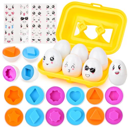 JoyGrow Passende Eier 6PCS Montessori Eier Spielzeug Farb und Formerkennung Sortierer Puzzle-Fähigkeiten Lernspielzeug für Kinder und Kleinkinder für Oster Weihnachten Kindertag (6PCS) von JoyGrow