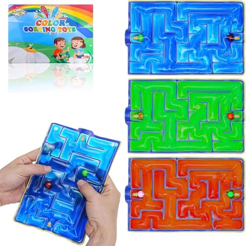JoyJoyful 3 Stück Labyrinth Spiel Sensorik Spielzeug, GelgefüLlte Anti Stress Autismus Spielzeug für Kinder Jugendliche, Fidget Squishy Toy Anxiety ADHD Toys (Grün & Rot & Blau) von JoyJoyful