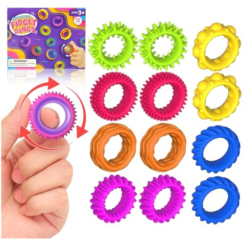 JoyJoyful Fidget Ring Toys für Kinder Erwachsene, 12 Stück Sensorik Autismus für Spielzeug, Anti Stress Autismus Spielzeug, Fidget Squishy Toy Anxiety ADHD Toys, Beruhigend Bei Stress Angst von JoyJoyful