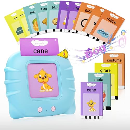 JoyJoyful Italienisch Flash Cards Sprechende, Lernspiele Kinder 1 2 3 4 5 6 Jahre, Elektronik Flash-Karte Geschenk, Montessori Spiele Interaktives Lernen (12 Themen 224 Wörter) von JoyJoyful